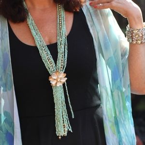 Handmade Green Shell & Seed Bead Necklace